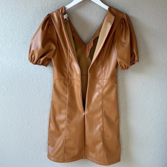 NWOT NSR Sammy Faux Leather Short Puff Sleeve Minidress In Camel Size Medium - Picture 6 of 13